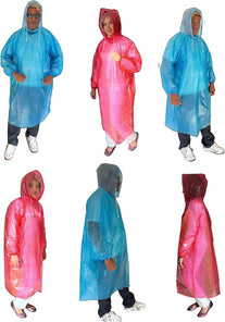 Start and Drive Ltd, Poncho Rain Coat Long Sleeve Waterproof Plastic Adult Size Disposable Ponchos with Hoods Emergency Raincoats