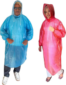 Start and Drive Ltd, Poncho Rain Coat Long Sleeve Waterproof Plastic Adult Size Disposable Ponchos with Hoods Emergency Raincoats