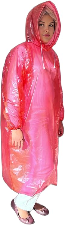 Start and Drive Ltd, Poncho Rain Coat Long Sleeve Waterproof Plastic Adult Size Disposable Ponchos with Hoods Emergency Raincoats