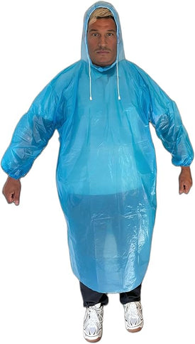 Start and Drive Ltd, Poncho Rain Coat Long Sleeve Waterproof Plastic Adult Size Disposable Ponchos with Hoods Emergency Raincoats