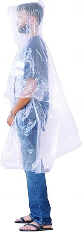 Start and Drive Poncho Rain Coat Transparent Waterproof Plastic Poncho Adult Size Disposable Ponchos with Hoods, Emergency Raincoats, Rain Ponchos