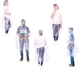 Start and Drive Poncho Rain Coat Transparent Waterproof Plastic Poncho Adult Size Disposable Ponchos with Hoods, Emergency Raincoats, Rain Ponchos